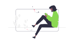 cartoon drawing of woman texting on phone